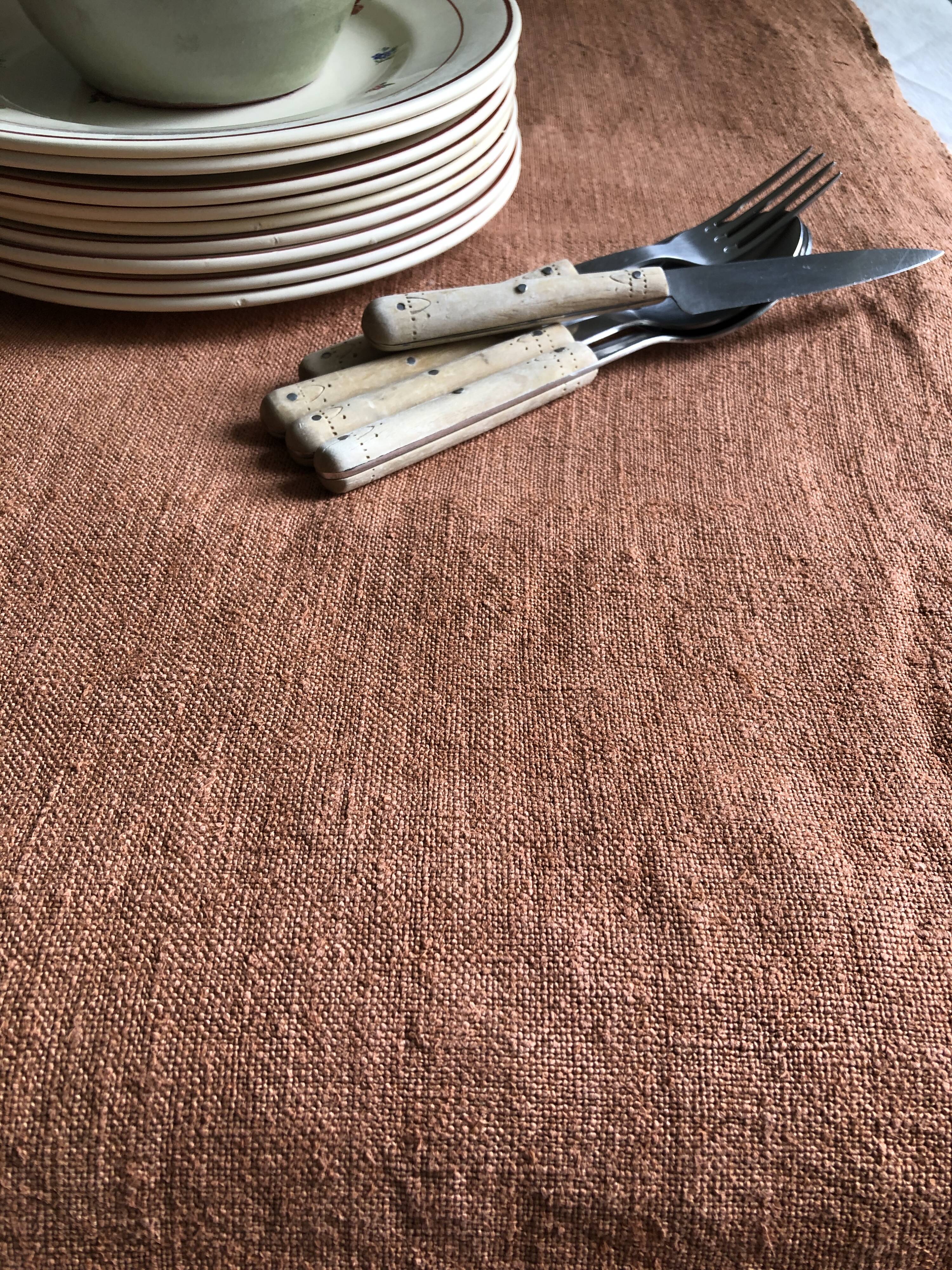 Terracotta tinted hemp harvest tablecloth