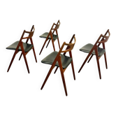 4x Chaises de salle à manger en teck Hans J. Wegner CH29 Sawbuck