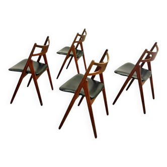 4x Chaises de salle à manger en teck Hans J. Wegner CH29 Sawbuck