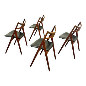 4x Teak Dining Chairs Hans J. Wegner CH29 Sawbuck