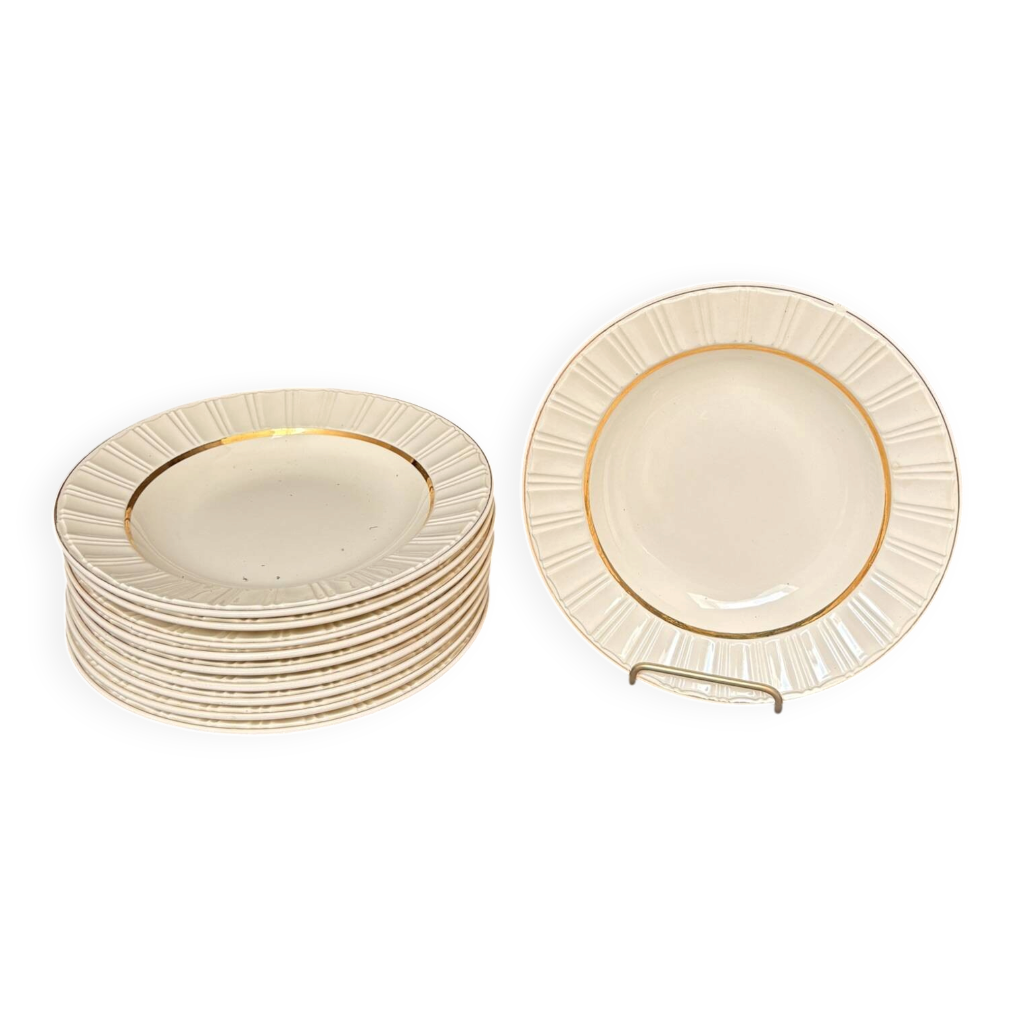Ancien 10x Assiette Creuse Villeroy Boch Beige Doré Mettlach France Saar Ec