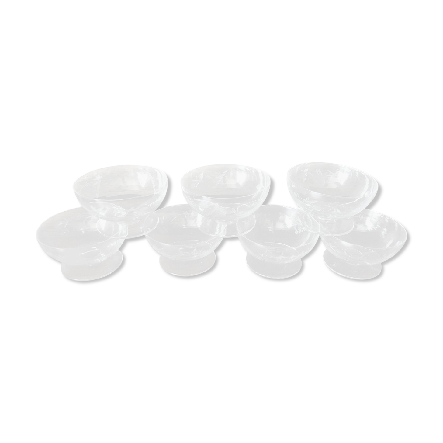 Set of eight engraved crystal champagne glasses