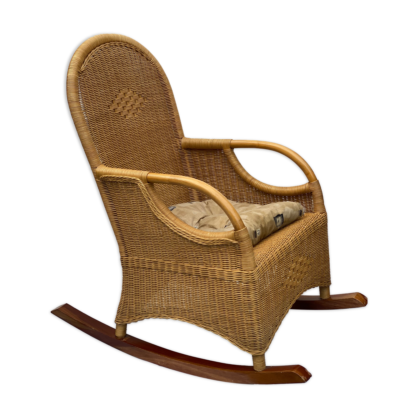 Vintage rotan and teak rocking chair
