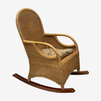 Vintage rotan and teak rocking chair