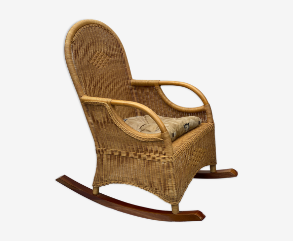 Vintage rotan and teak rocking chair