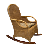 Rocking-chair vintage rotin et teck