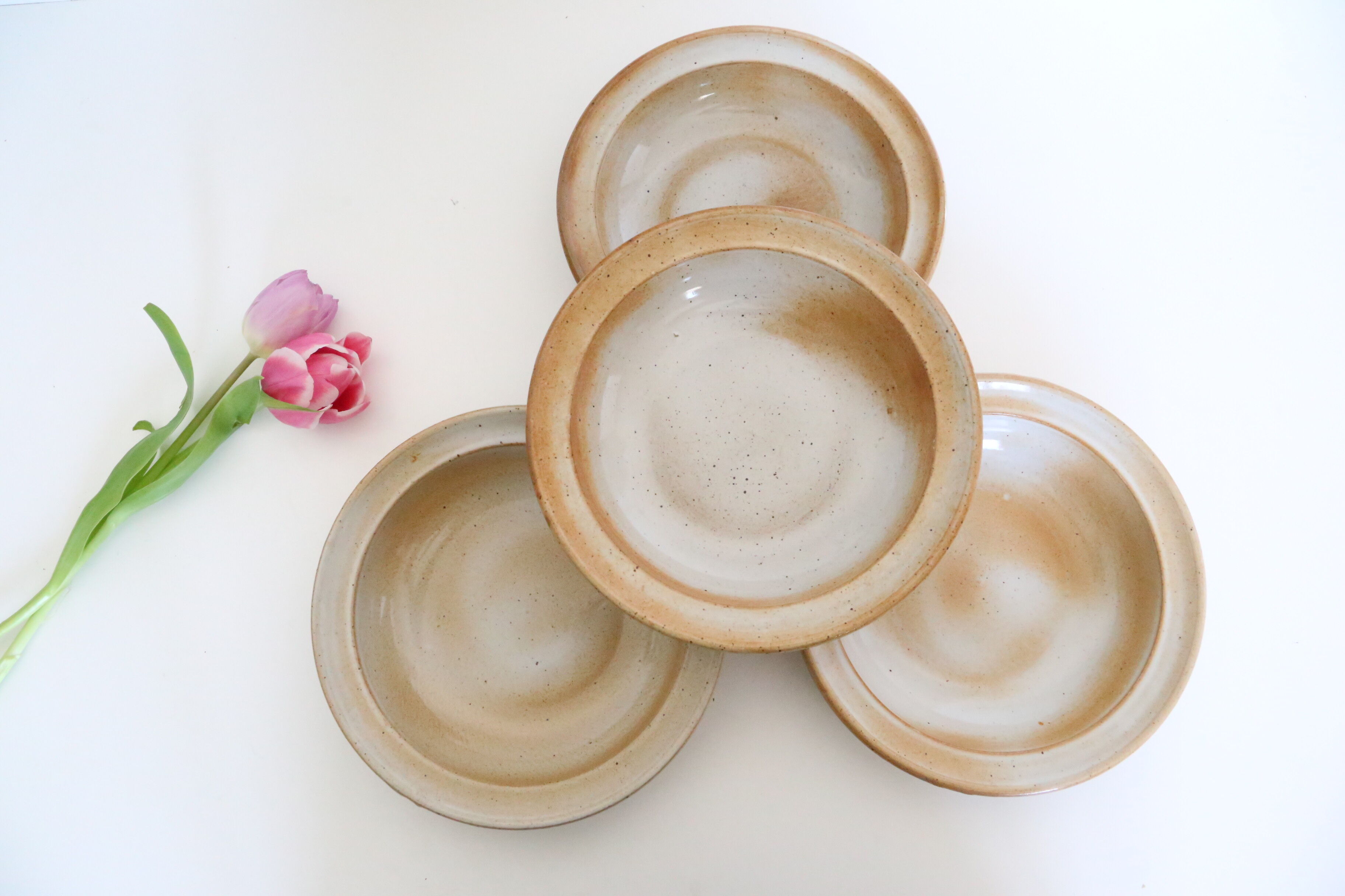 Set of 4 hollow plates Grès du Marais, vintage