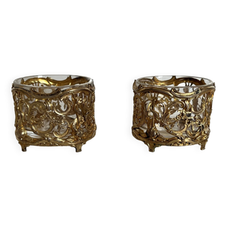Pair of 19th century Emile PUIFORCAT salt cellars/salt shakers in openwork vermeil
