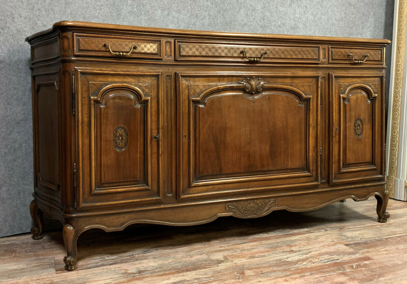 buffet in a row Louis XV neo-rustic walnut tree of curved shape