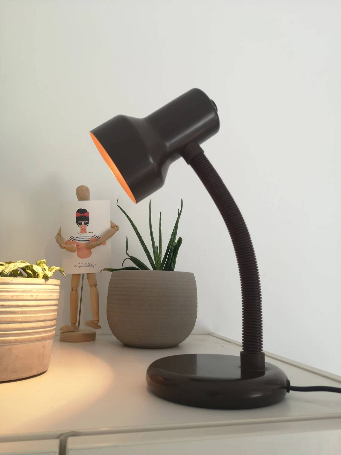 Vintage Brown Metal Desk Lamp Mid-Century Modern Flexible Table Light