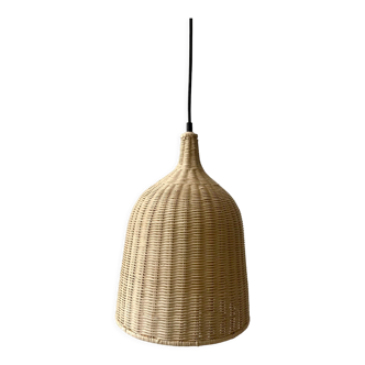 Vintage brushed rattan pendant lamp 80s