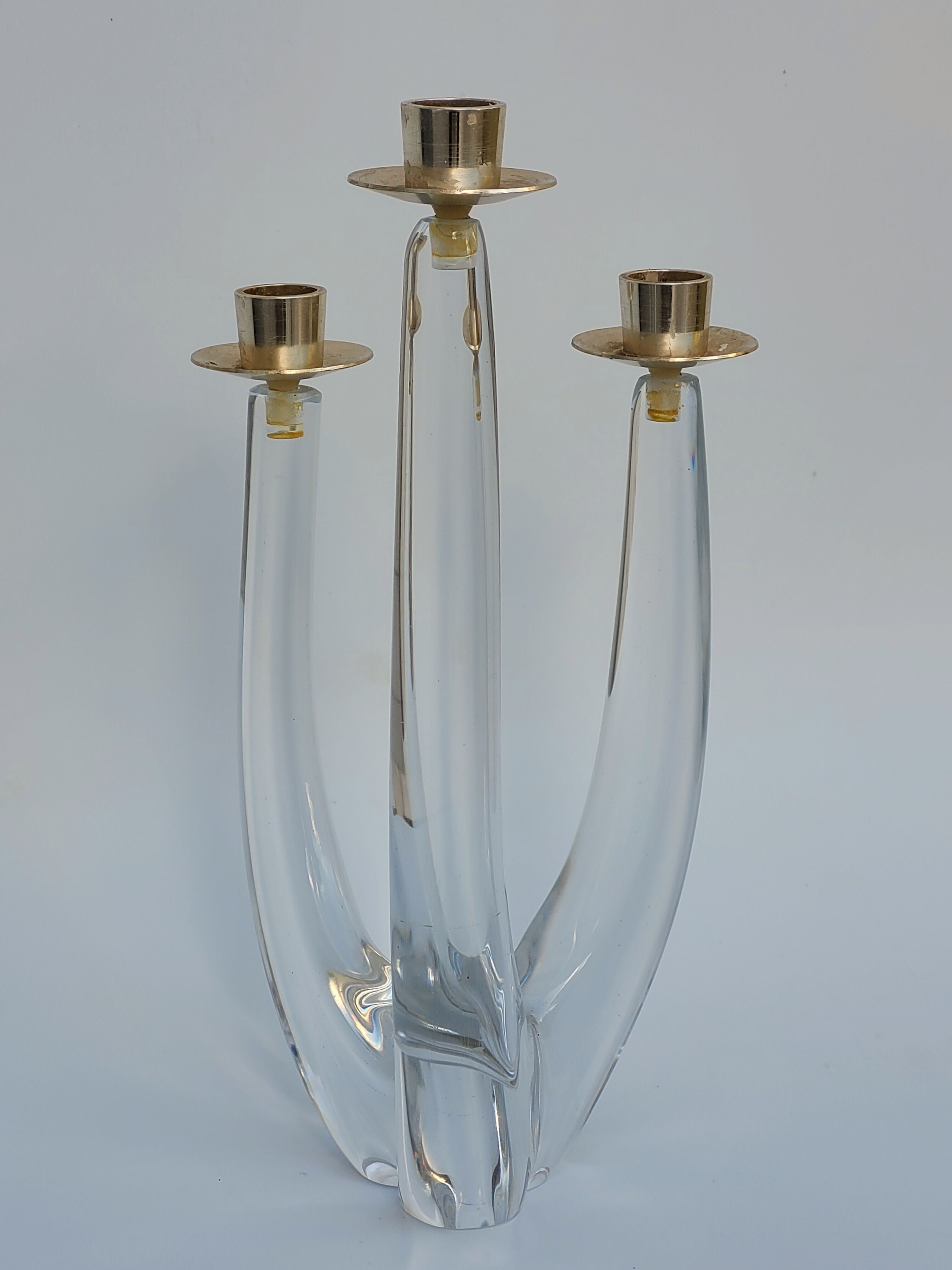 Schneider candle holder in crystal and gilded metal - three lights - 1960s