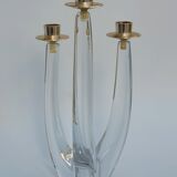 Schneider candle holder in crystal and gilded metal - three lights - 1960s