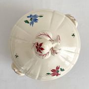 Petite soupière en faïence ivoire fleurs Digoin Sarreguemines vintage