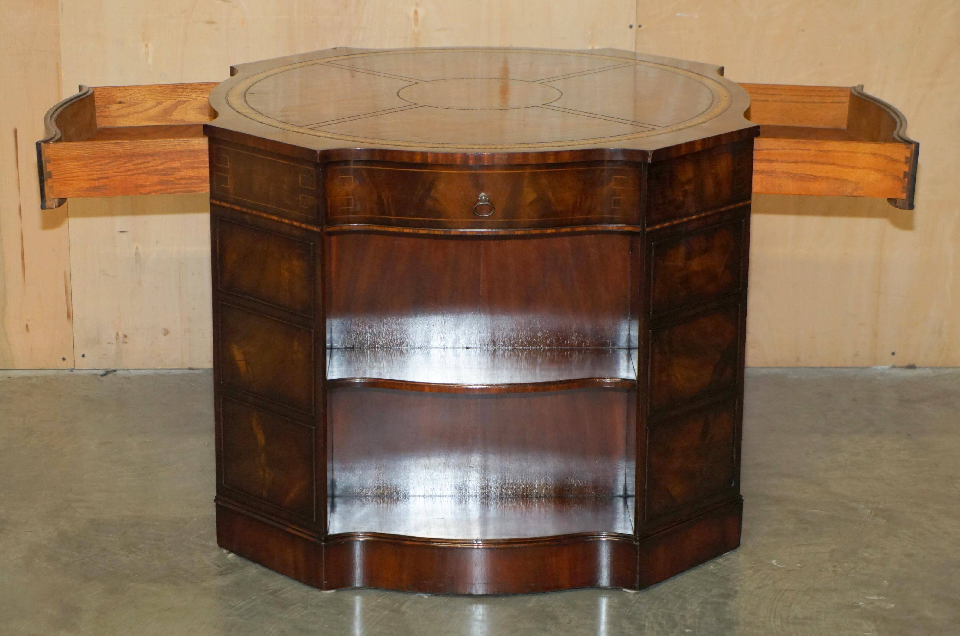 Bureau à piédestal en cuir teint à la main pour 2 personnes