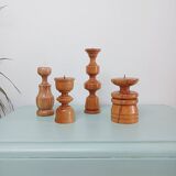 Set of 4 Scandinavian turned wooden candle holders