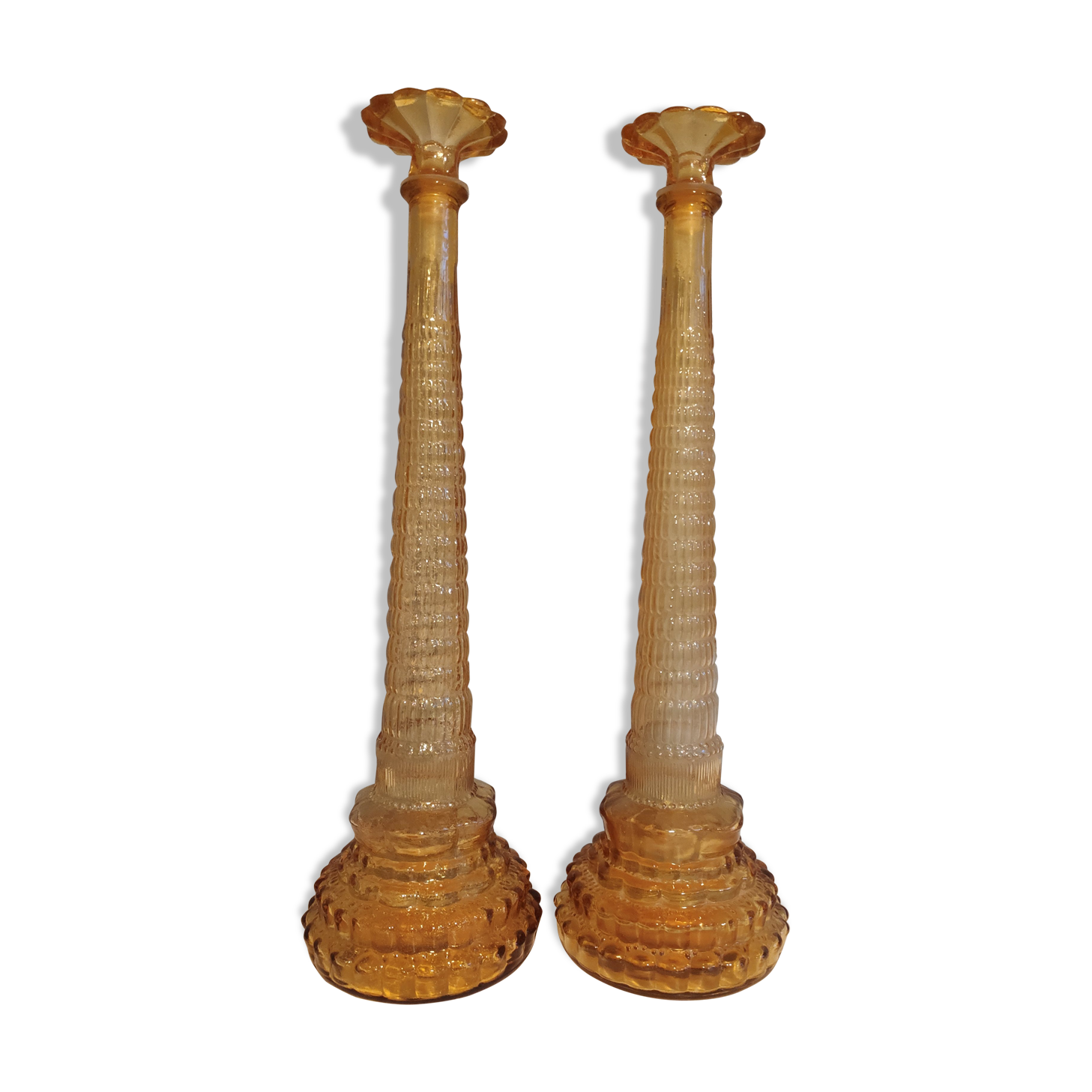 Pair of amber-coloured carafes