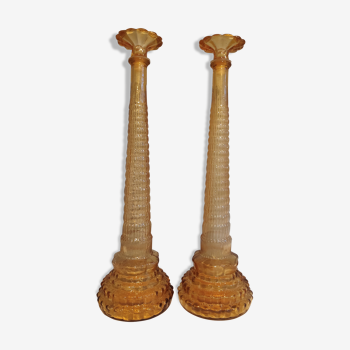 Pair of amber-coloured carafes