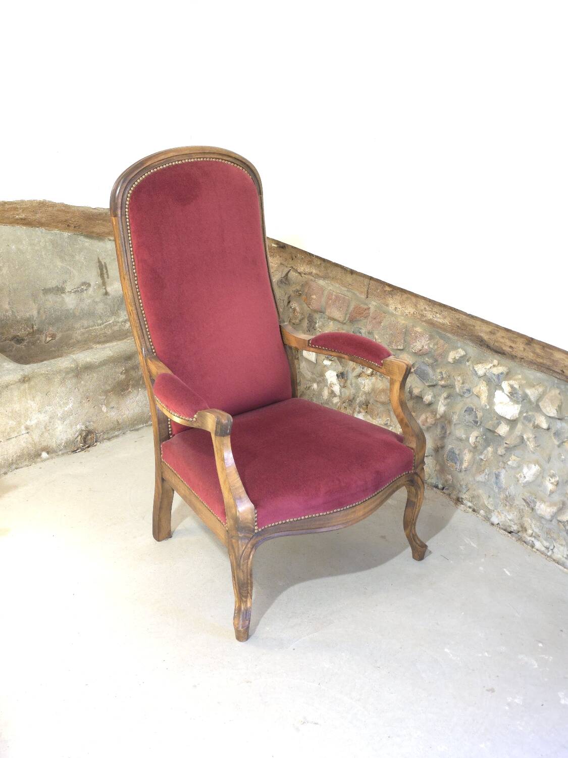 Voltaire red velvet armchair