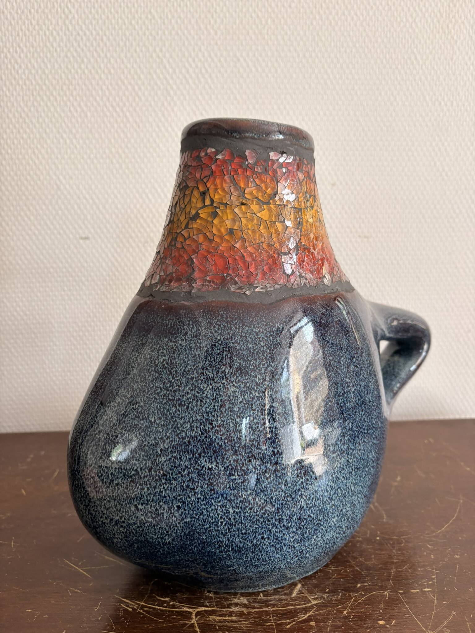Ancient Gouette Vase Ceramic Blue Orange Fat Lava Mosaic