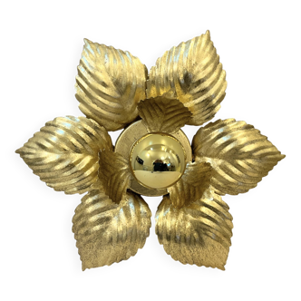 Masca 1970s 1980s Hollywood Regency Gold Leaf Metal Flower Wall Sconce