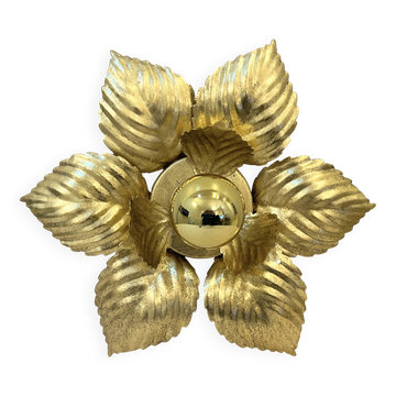 Masca 1970s 1980s Hollywood Regency Gold Leaf Metal Flower Wall Sconce