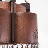 Large Scandinavian copper and wood pendant lamp circa 1970