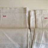 Pair of pillowcases of linen canvas trousseau 1960 modernist reserve linen