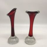 Duo of glass candle holders in the style of Murano