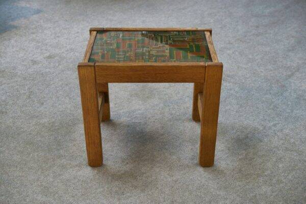 Solid oak side table with fabric decoration top