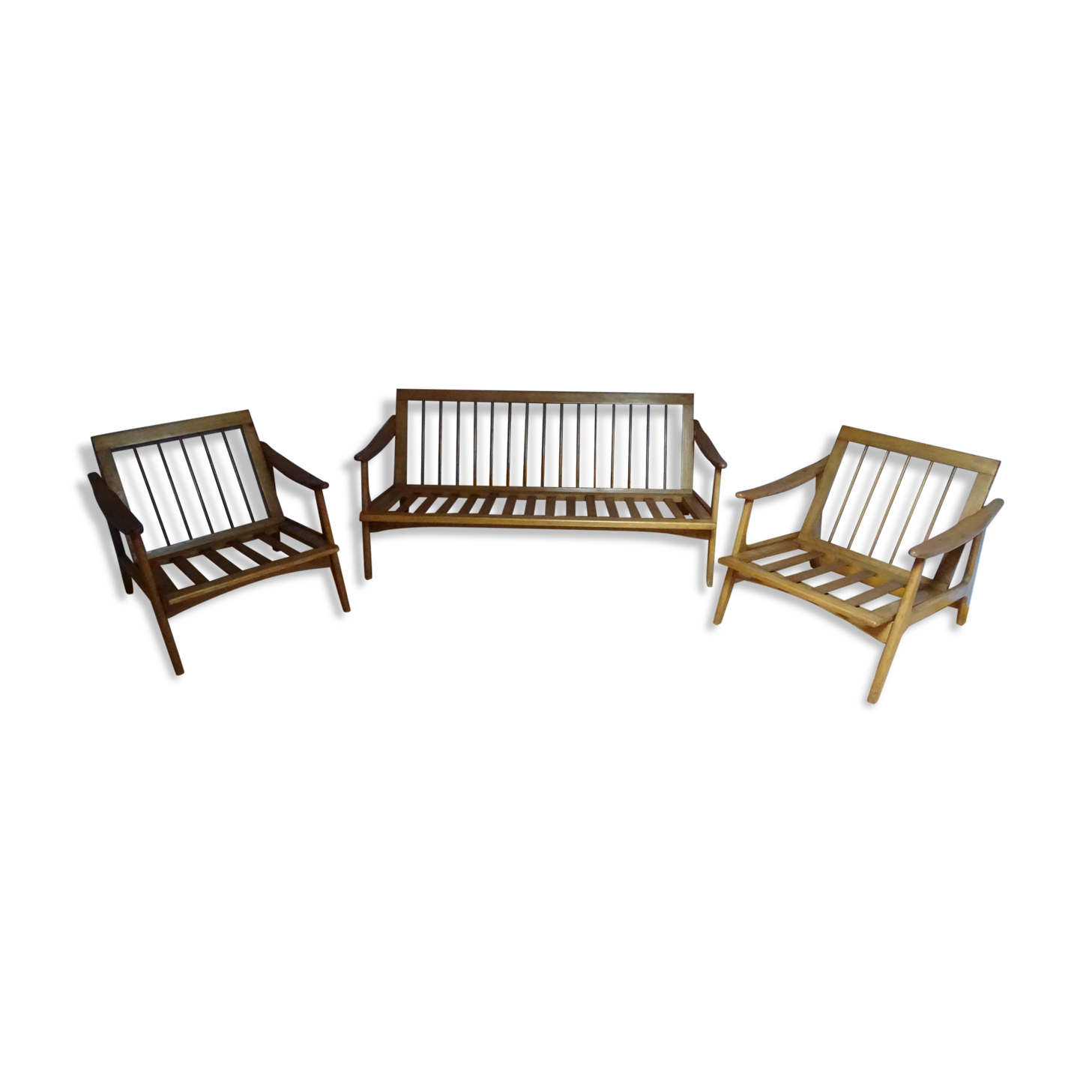 Scandinavian lounge bench and two armchairs