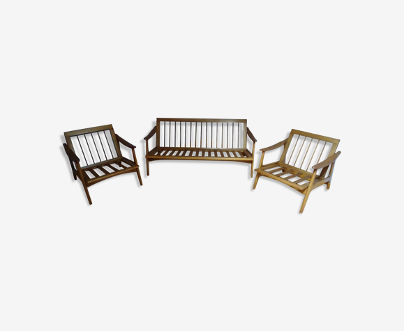 Salon scandinave banquette et deux fauteuils