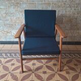 Danish teak lounge chair with sea blue-green  fabric, 1960s