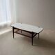 Vintage Creafort coffee table 1960s teak with rattan magazine shelf