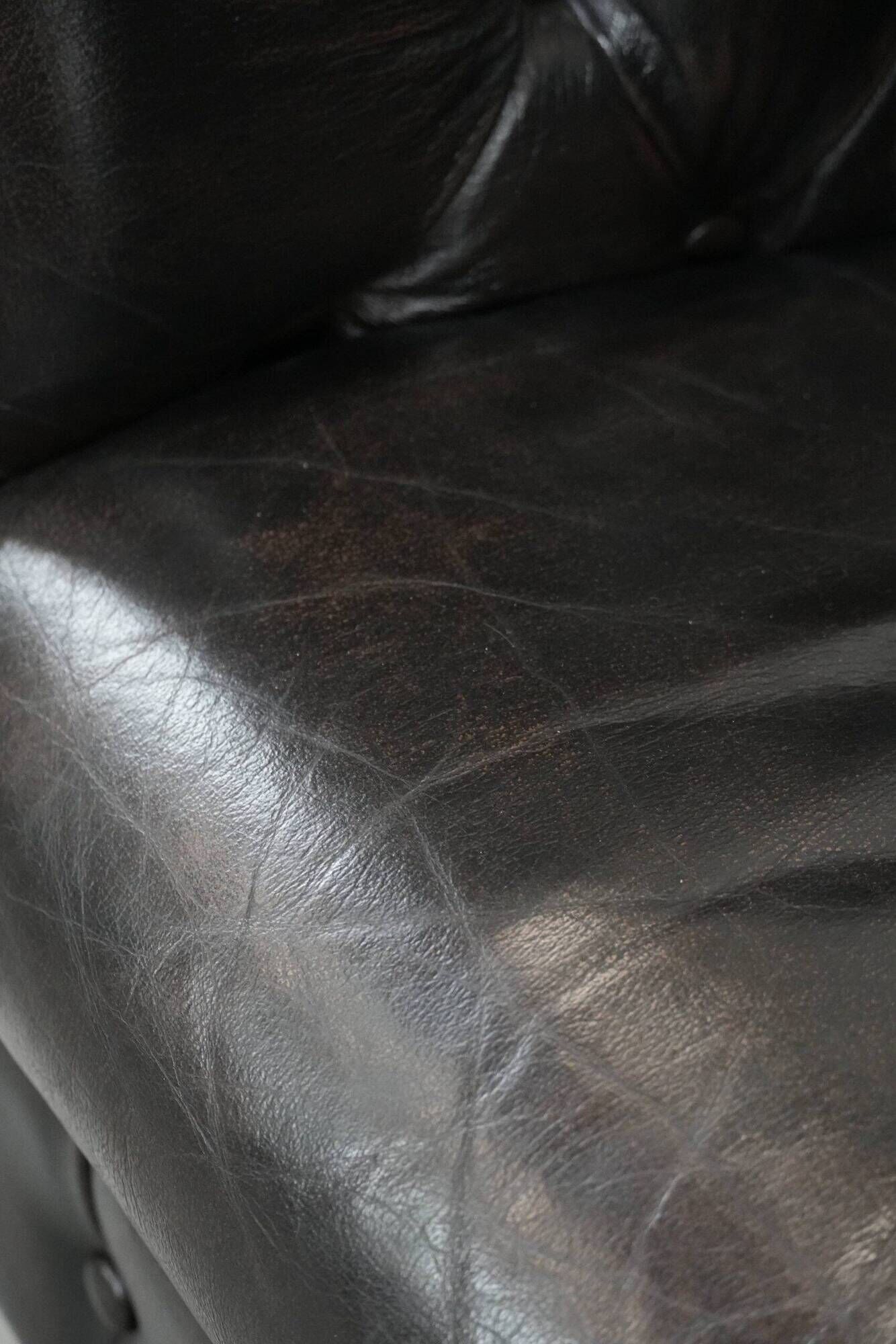 Luxury dark cowhide Chesterfield club armchair in English style