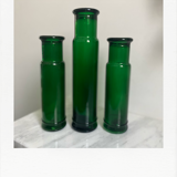 Set of 3 emerald green glass vases
