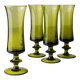 4 green Murano glass drinking glasses - mid-century Italian stemware, olive - 1970s retro cocktail set