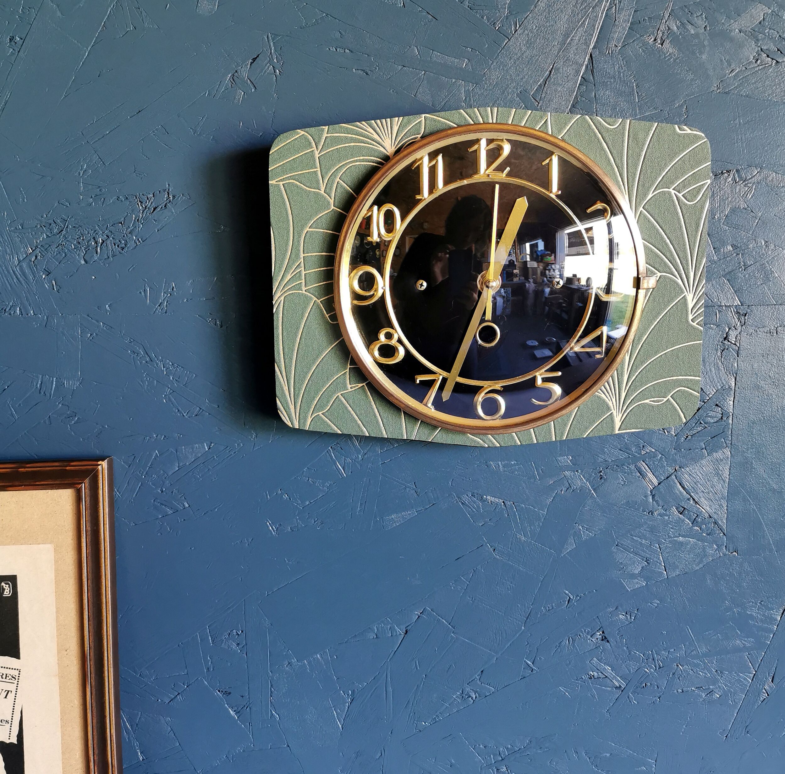 Rectangular silent vintage wall pendulum pendulum clock "golden green black"