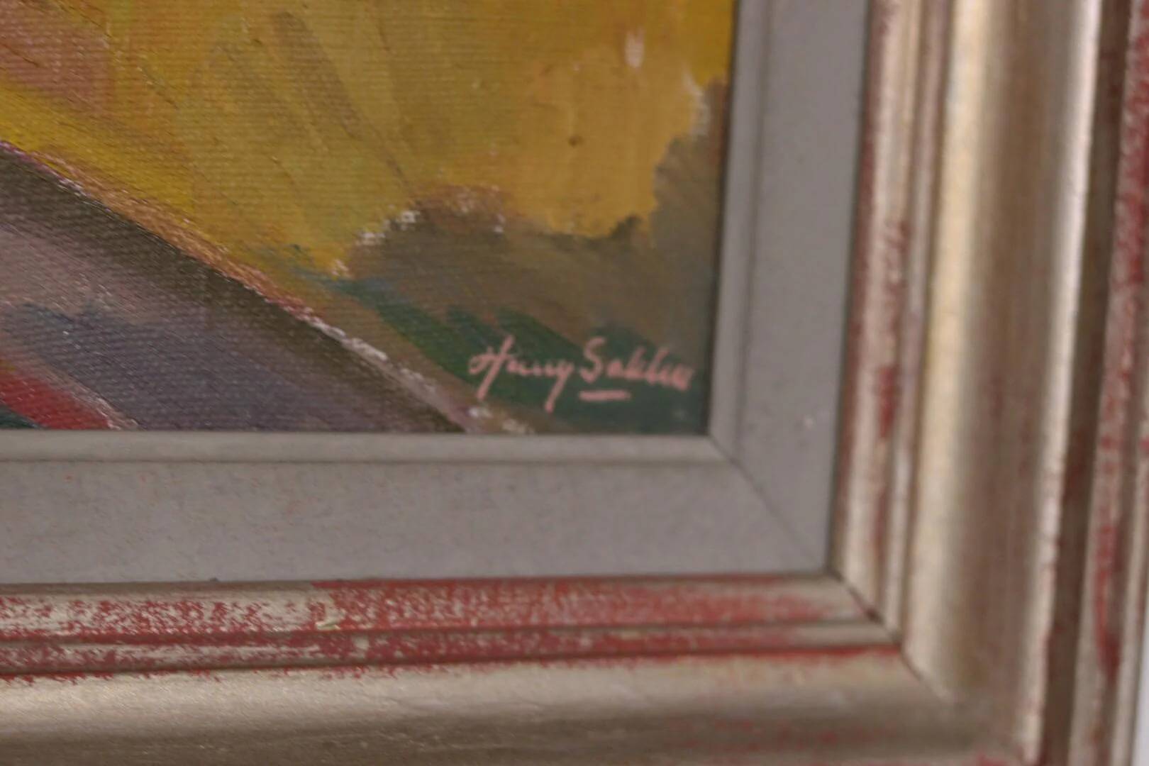 Huile sur toile originale suédoise – « Paysage avec moulin à vent » par Harry Sahlin