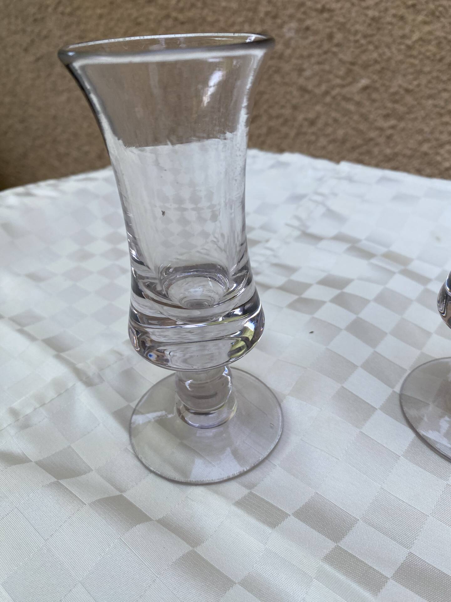 Pair of antique pressed glass liqueur glasses – Bistro style