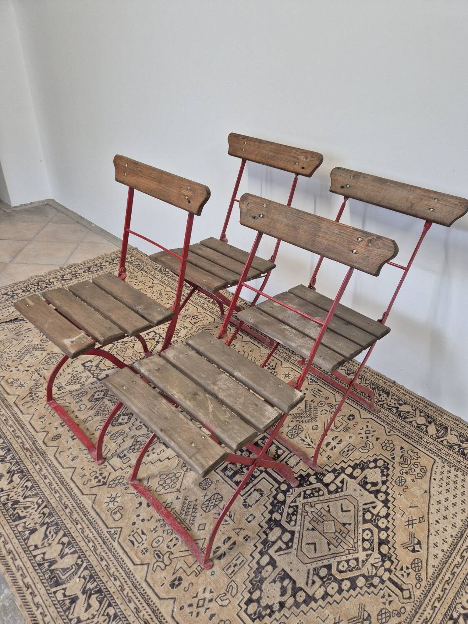 Set of 4 folding chairs for old bistro, guinguette, brasserie