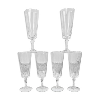 6 Champagne flutes Cristal D'Arques model "VERSAILLES"