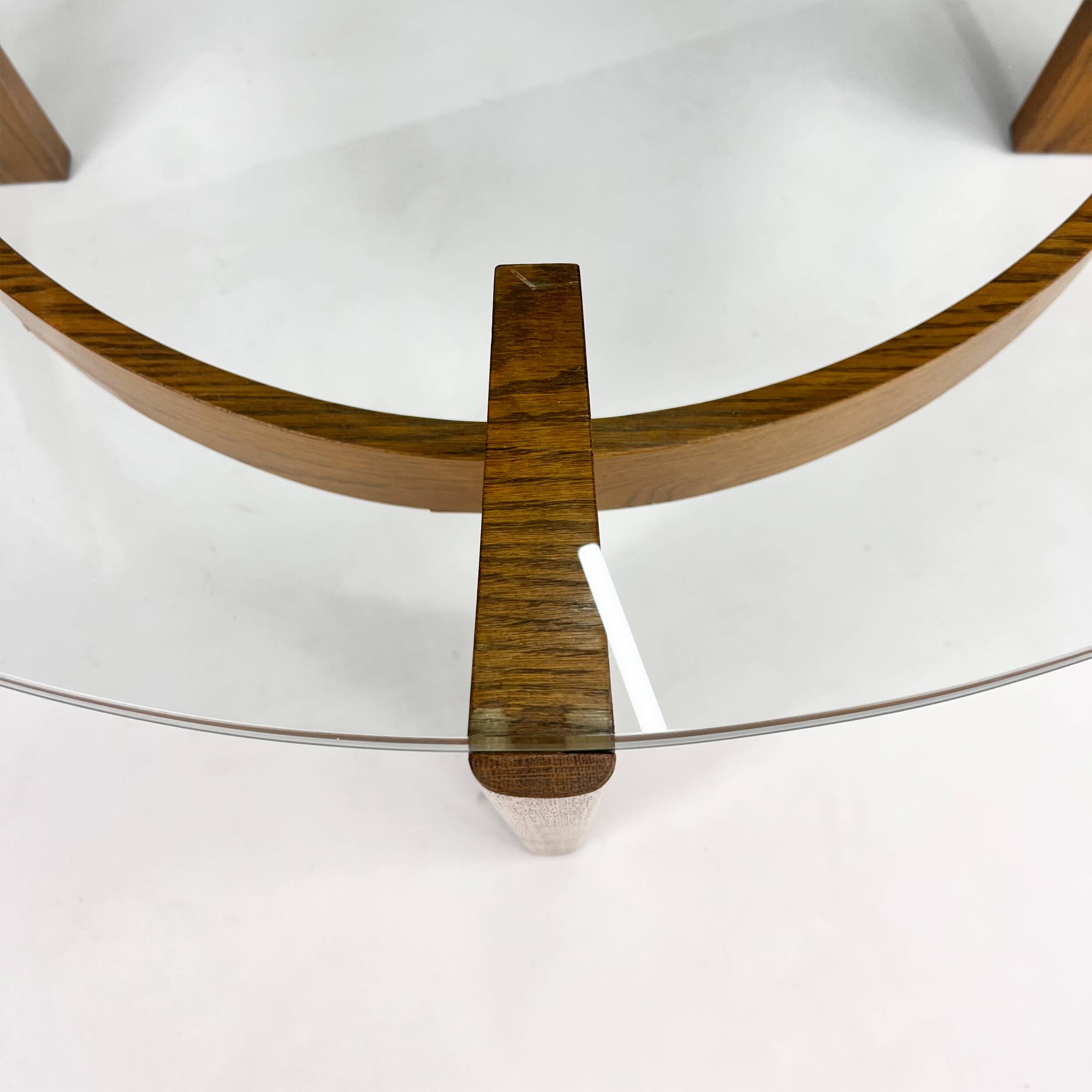 Vintage Oak and Thick Glass Coffee Table, 1960