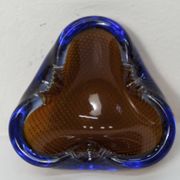 Cendrier Murano verre bullé orange bleu et transparent 1960