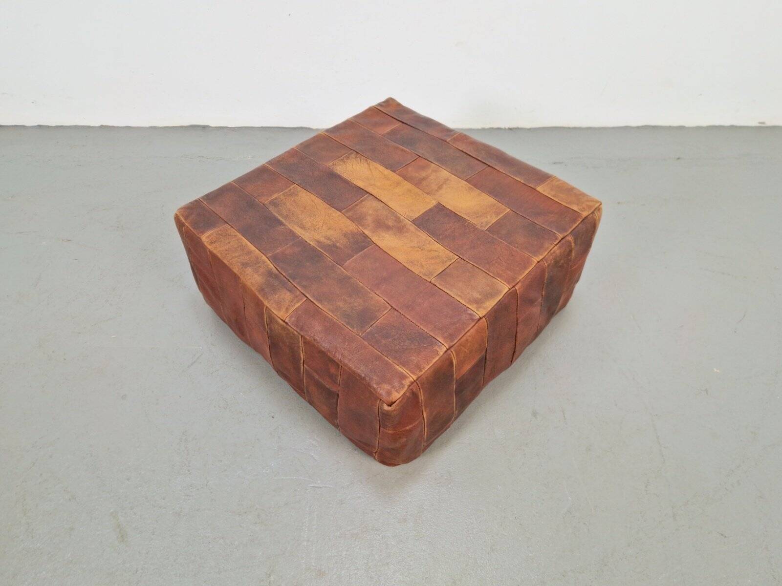 Brown Leather Pouf with Patchwork from de Sede, Switzerland, 1970s