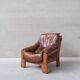 Pair of Oak Brutalist Leather Mid-Century Armchairs