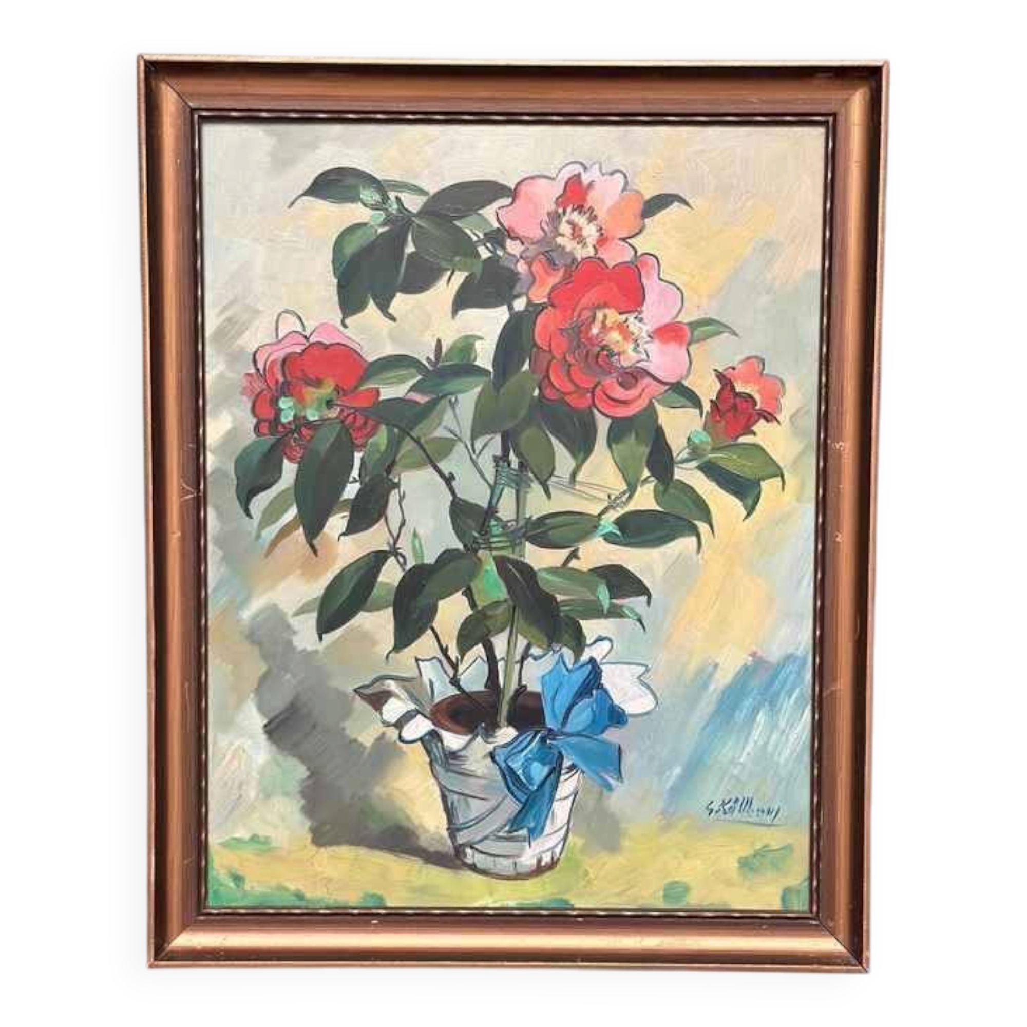 Swedish Oil on Panel – "Flower Motif in Pot” by G. Källbom
