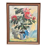 Huile su panneau suédoise – "Motif de fleur dans un pot" par G. Källbom