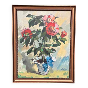 Swedish Oil on Panel – "Flower Motif in Pot” by G. Källbom