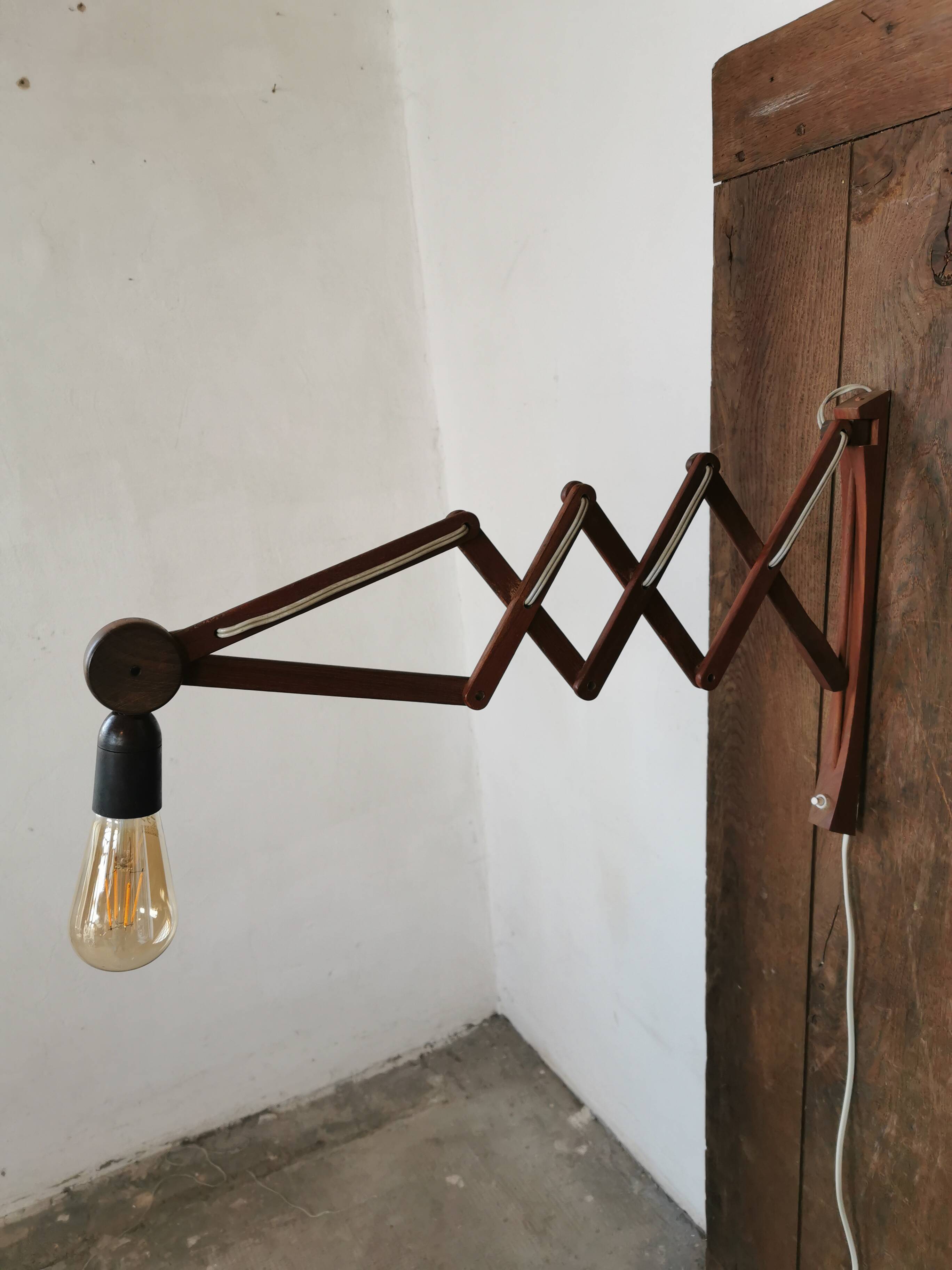 Danish teak scissor wall light circa 1960